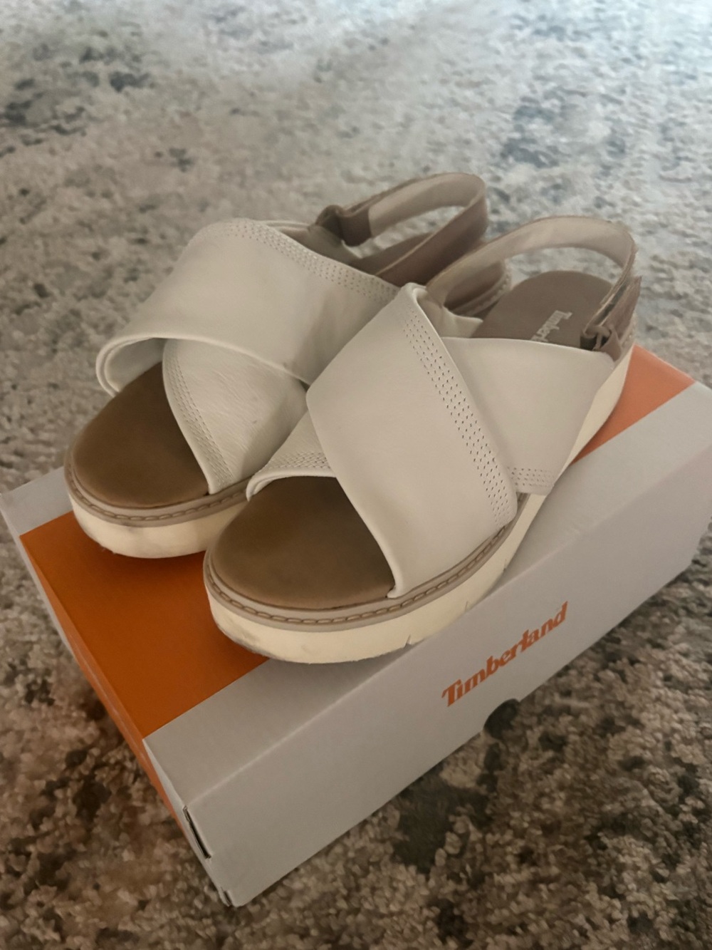 Timberland White Crisscross Slingback Platform Sandals